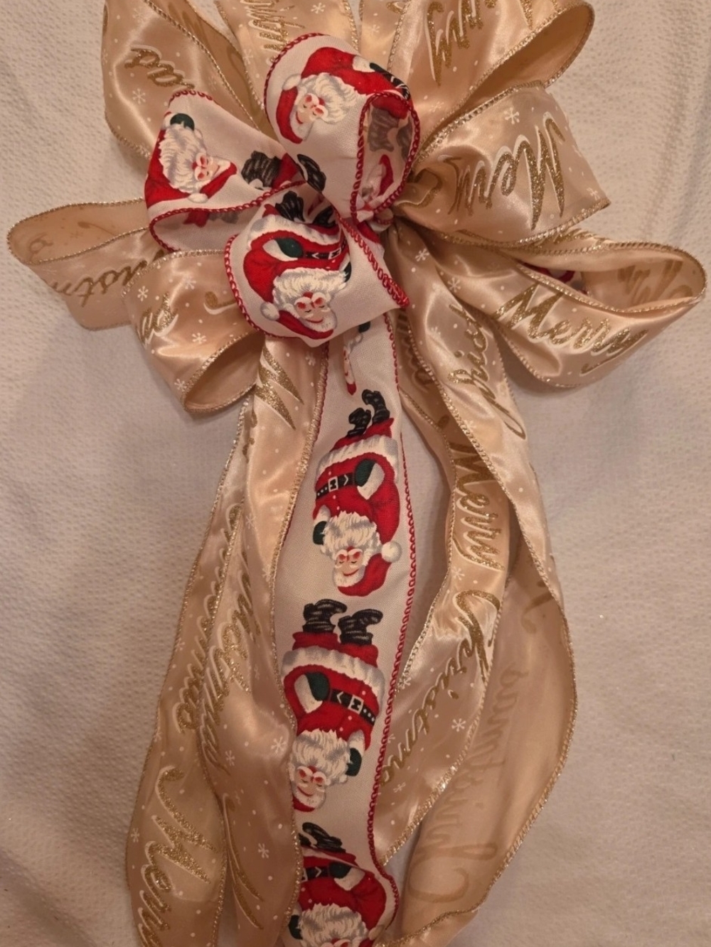Festive Gold and Red Santa Holiday Bow -